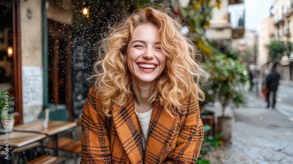 Ecstatic Person Smiling in Urban Setting Ecstatic Person Smiling in Urban Setting
