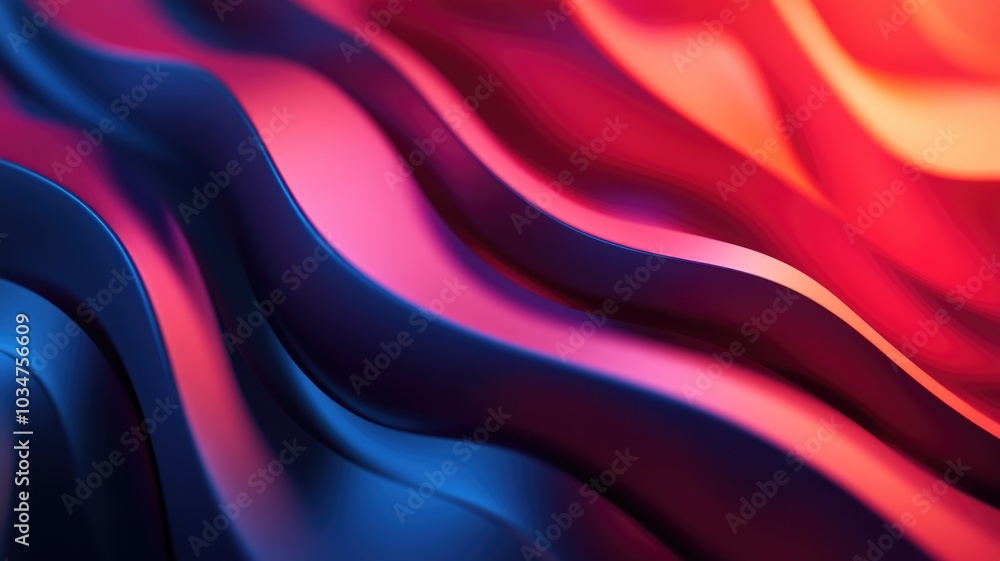 Fototapeta premium Abstract Background of Wavy, Shiny, Blue and Red Surfaces