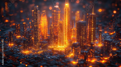 futuristic abstract city model highlighting gis geodat mapping concept with glowing digital grids and urban structures.illustration