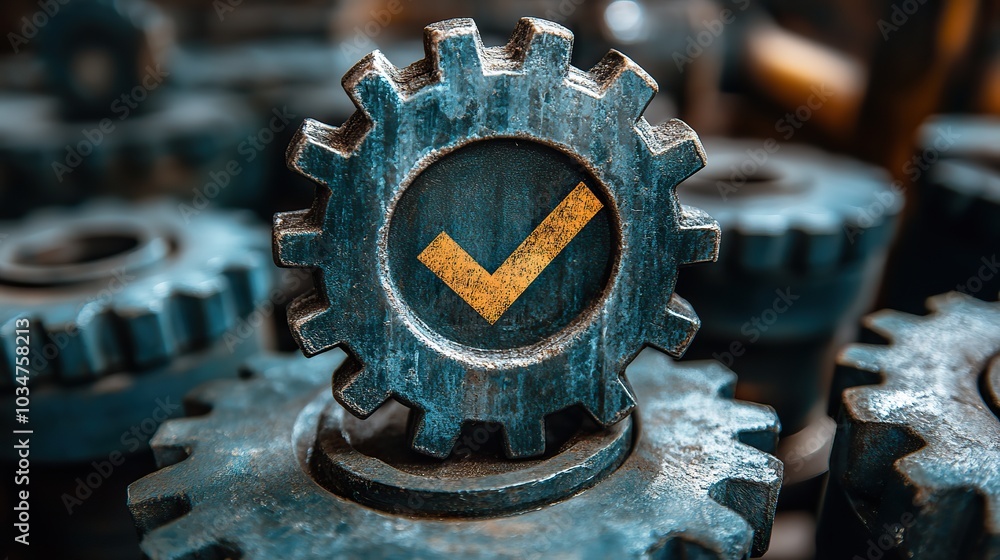 gears and checkmark symbolizing process optimization and quality assurance.illustration gears and checkmark symbolizing process optimization and quality assurance.illustration