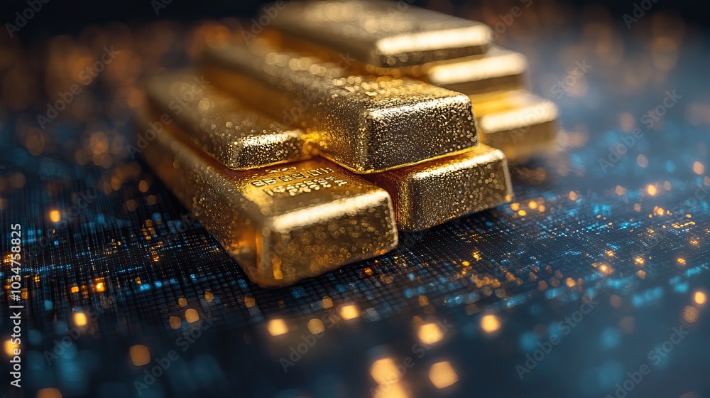 gold bars on digital financial chart representing gold price fluctuations.image gold bars on digital financial chart representing gold price fluctuations.image