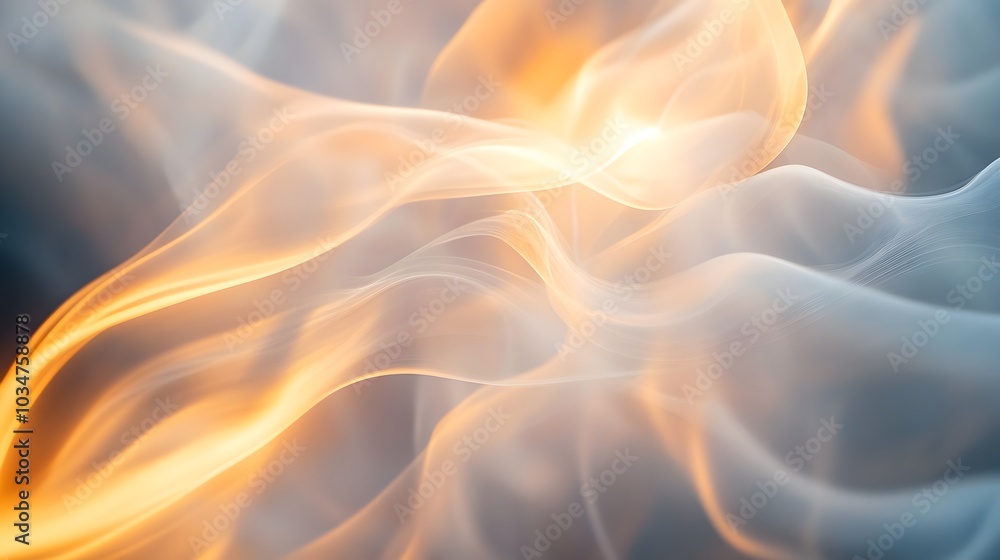Fototapeta premium Twisting and curling wisps of smoke flowing through a softly illuminated background