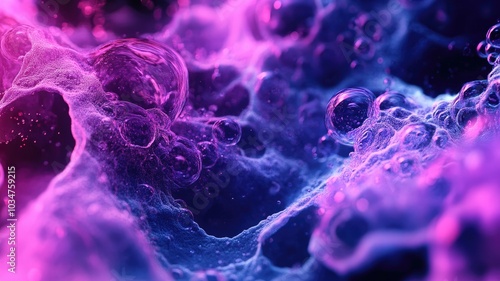 Abstract Close-up of Blue and Purple Bubbles and Foam