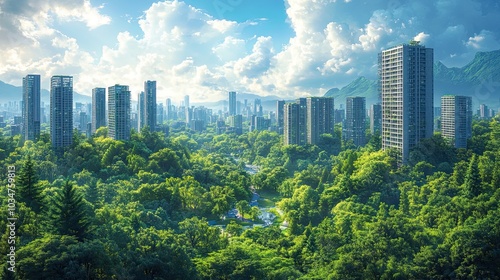 green cityshowcasing harmonious blend of urban architecture and lush greenery this image represents sustainable future where cities and nature coexist in balance.image #1034759813