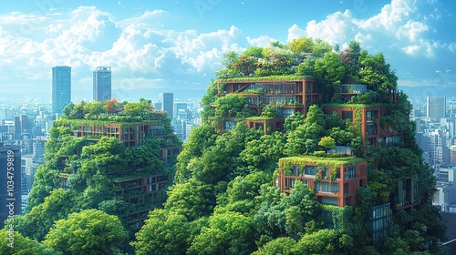 green cityshowcasing harmonious blend of urban architecture and lush greenery this image represents sustainable future where cities and nature coexist in balance.stock image #1034759819