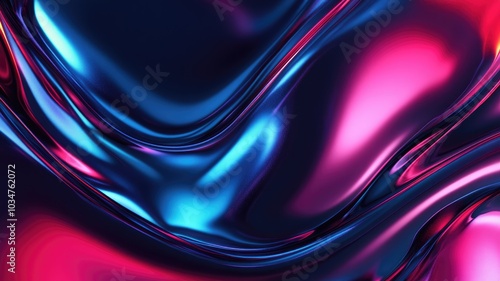 Abstract Swirling Neon Blue and Pink Liquid Surface