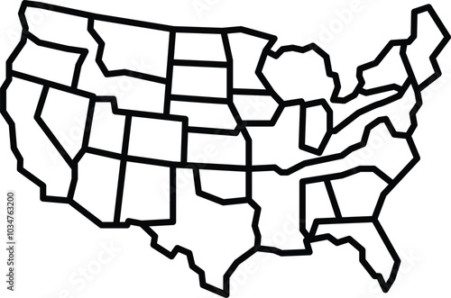 A black and white map of the United States