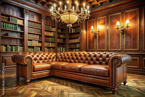 Luxurious Chesterfield Sofa in Classic Library Setting