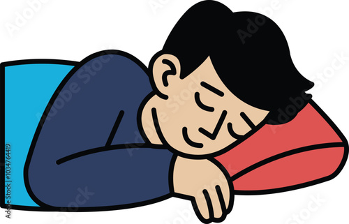 A cartoon man is sleeping on a pillow