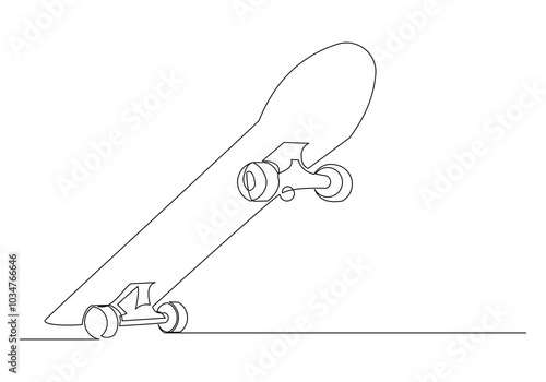 Continuous single line sketch drawing of retro vintage skateboard extreme street urban hipster sport one line concept vector illustration