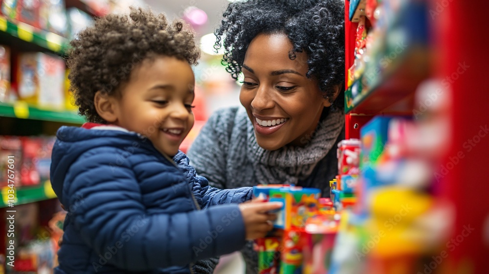 Joyful Moment Between Parent and Child in Store Joyful Moment Between Parent and Child in Store
