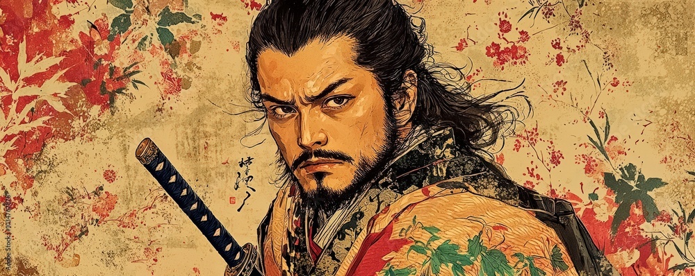 Fototapeta premium Formidable Samurai Warrior in Traditional Art Style