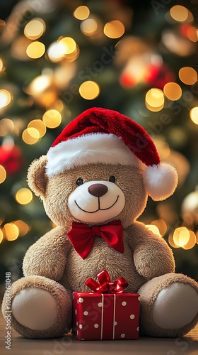 Wallpaper Mural a soft and cuddly teddy bear dressed in a festive Santa hat : Generative AI Torontodigital.ca