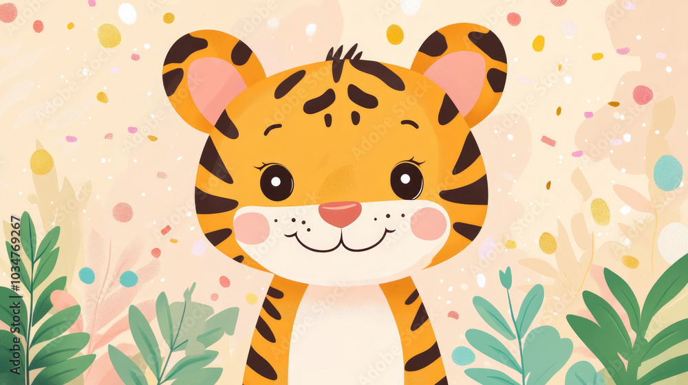 Tigers in the forest, cute style, illustration Tigers in the forest, cute style, illustration
