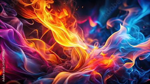 Vibrant Abstract Flames and Swirls â€“ Bright Energy and Movement in High Depth of Field, Perfect for Colorful Backgrounds and Dynamic Visuals