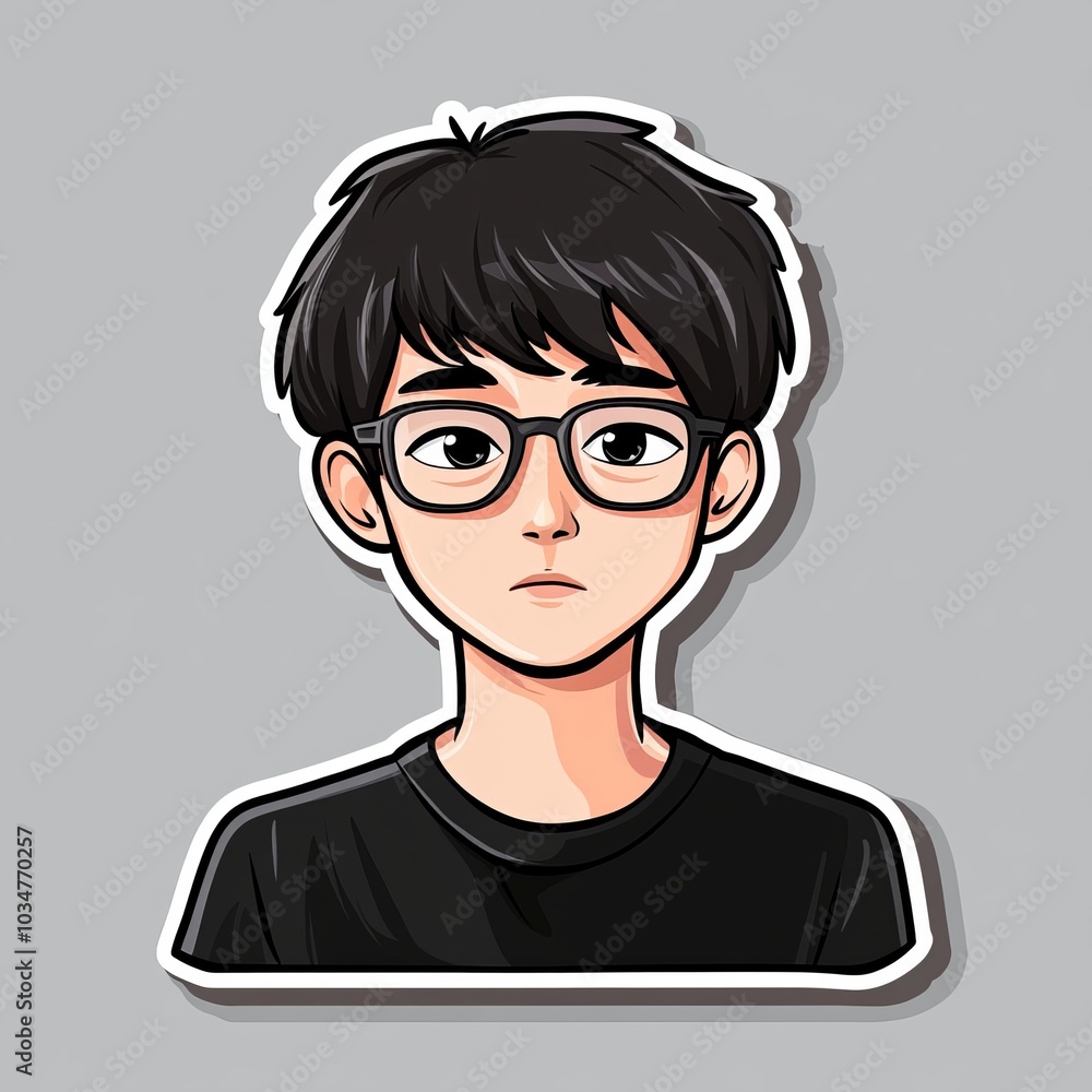 Cute Anime Boy with Glasses - Cartoon Illustration Cute Anime Boy with Glasses - Cartoon Illustration