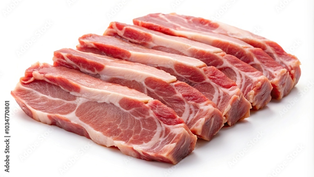 Sliced raw pork meat isolated on white background with clipping path Sliced raw pork meat isolated on white background with clipping path
