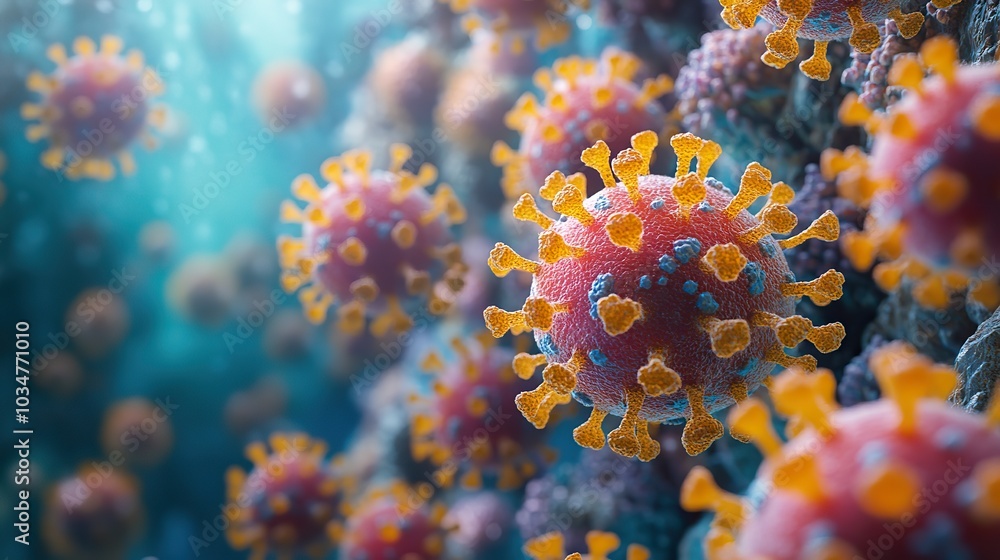 microscopic view of viruses highlighting their structure and interaction in biological environment microscopic view of viruses highlighting their structure and interaction in biological environment