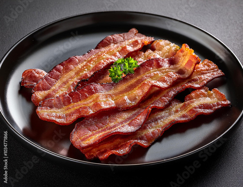 grilled bacon on a black plate