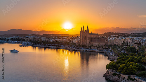 The Cathedral La Seu at Sunset in Palma de Mallorca