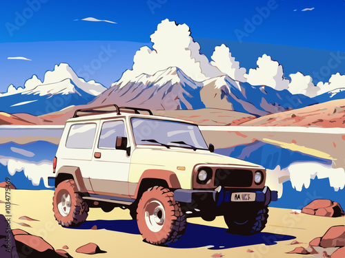 offroad car anime illustration style