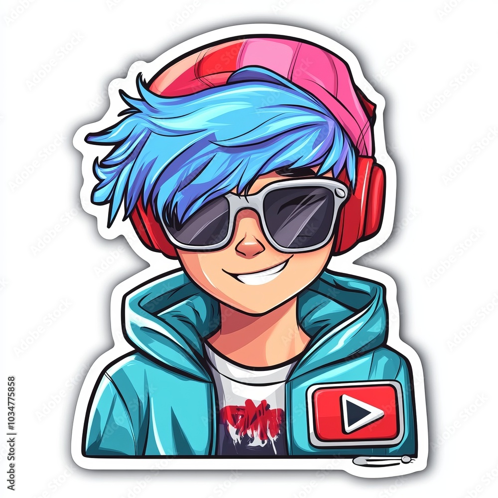Cool Gamer Character Illustration with Play Button Cool Gamer Character Illustration with Play Button