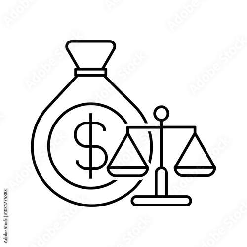 money bag with law scale balance, illustration of legal business icon vector