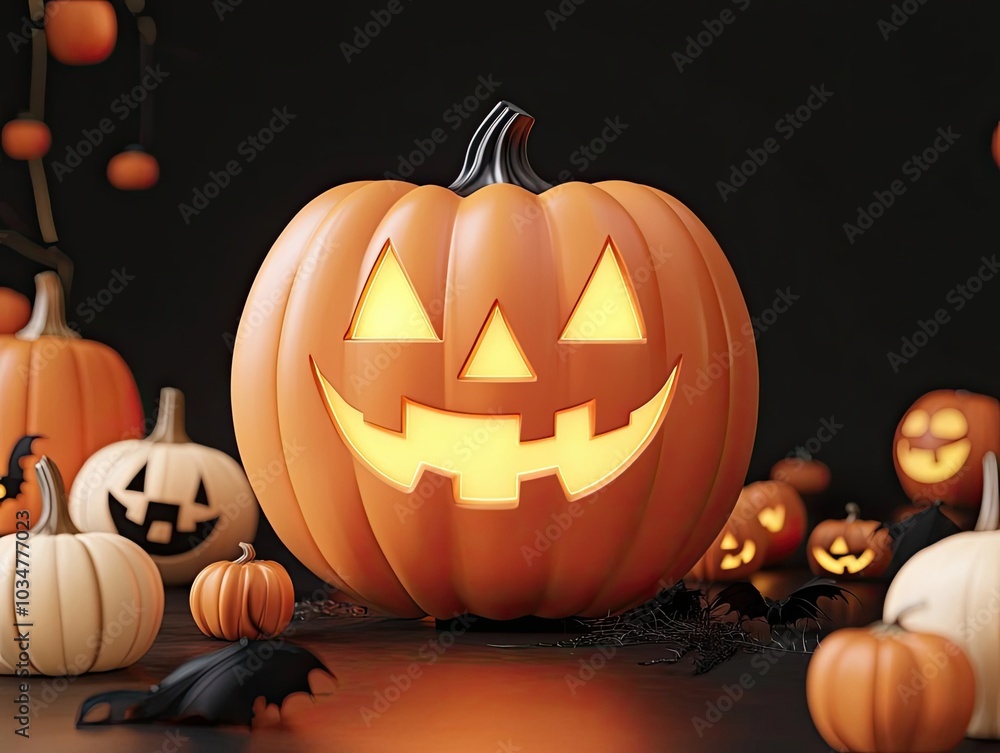 Halloween pumpkins with glowing faces. Halloween pumpkins with glowing faces.