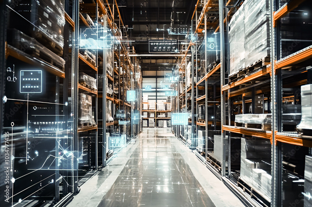 Fototapeta premium Smart Warehouse Management with IoT Devices for Predictive Maintenance and Efficient Operations