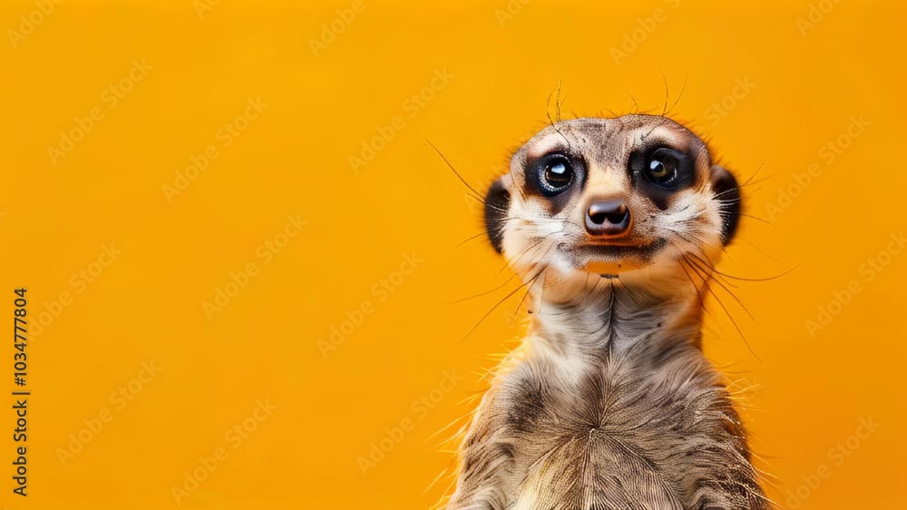 A curious meerkat stands against a vibrant orange background showcasing its playful nature A curious meerkat stands against a vibrant orange background showcasing its playful nature