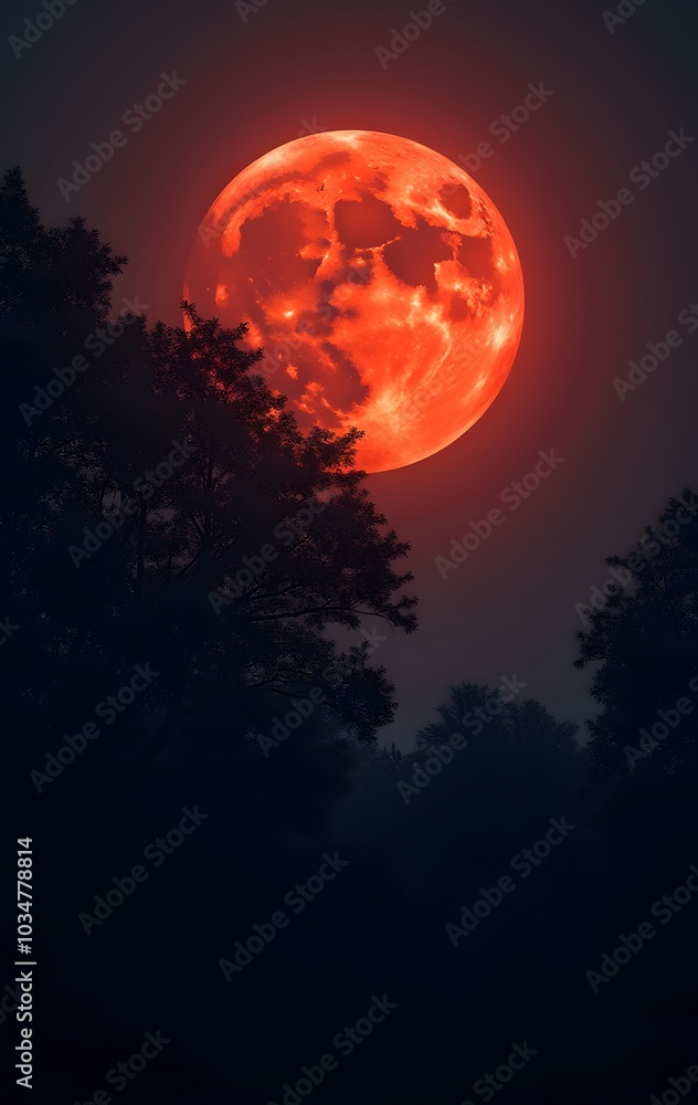 Blood Moon Rising Over Trees Blood Moon Rising Over Trees