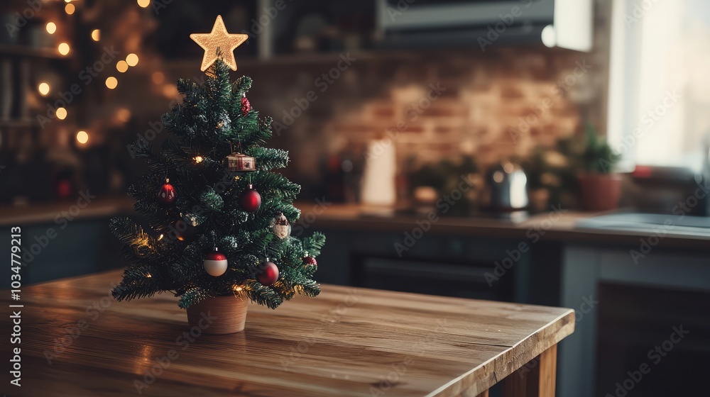 Cozy Christmas Tree in a Warm Kitchen Setting