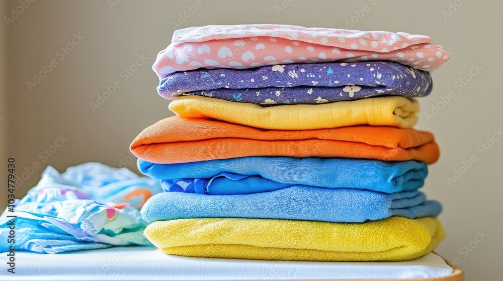 Stacked Colorful Towels on a Table Stacked Colorful Towels on a Table