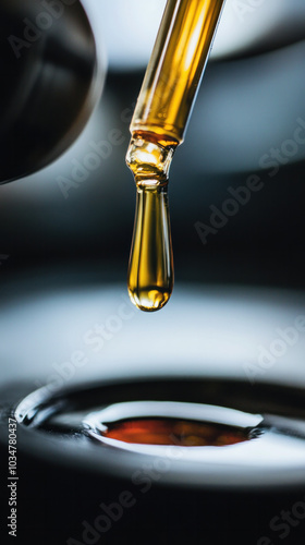 Wallpaper Mural A drop of liquid is falling from a dropper into a container. The liquid is yellow and he is oil. Concept of calm and serenity, as the droplet slowly falls into the container Torontodigital.ca