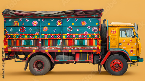 an indian truck art with solid background photo