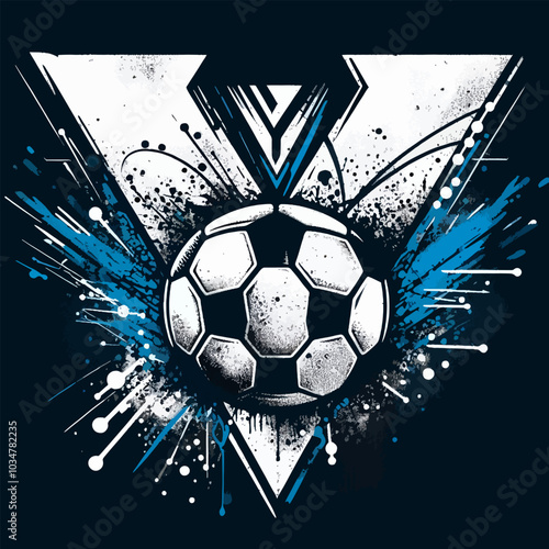 Geometric Soccer Ball T-shirt Design with Blue Splash