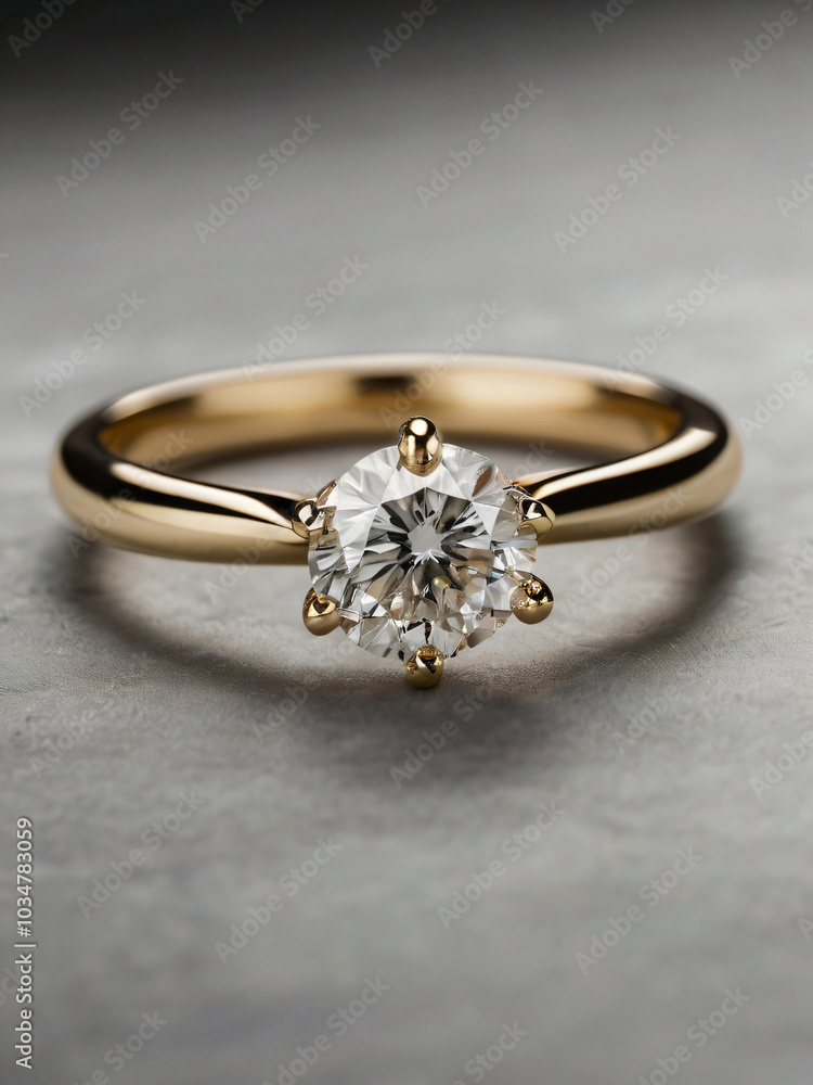 An elegant diamond engagement ring with a prominent solitaire, set on a slender gold band. An elegant diamond engagement ring with a prominent solitaire, set on a slender gold band.