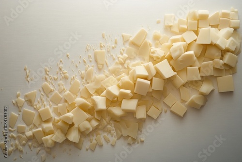 Scattered Pieces of White Chocolate on a Light Background photo