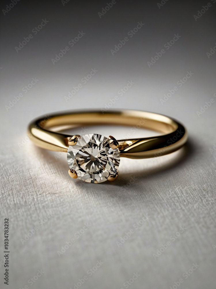 An elegant diamond engagement ring with a prominent solitaire, set on a slender gold band. An elegant diamond engagement ring with a prominent solitaire, set on a slender gold band.