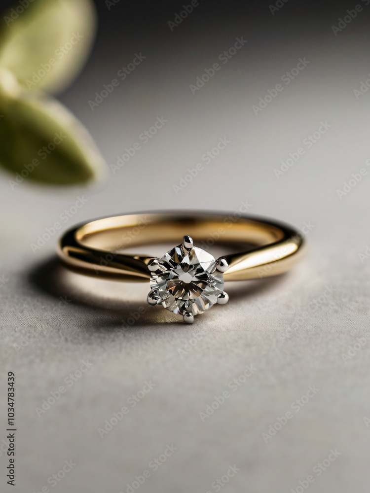 An elegant diamond engagement ring with a prominent solitaire, set on a slender gold band. An elegant diamond engagement ring with a prominent solitaire, set on a slender gold band.