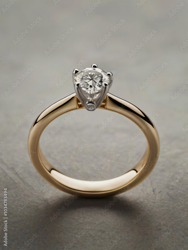 An elegant diamond engagement ring with a prominent solitaire, set on a slender gold band. An elegant diamond engagement ring with a prominent solitaire, set on a slender gold band.