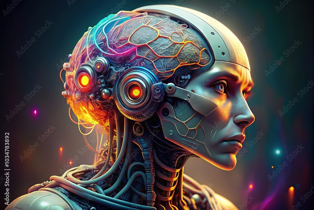 Robot Head with Exposed Brain in Candid Photography Robot Head with Exposed Brain in Candid Photography
