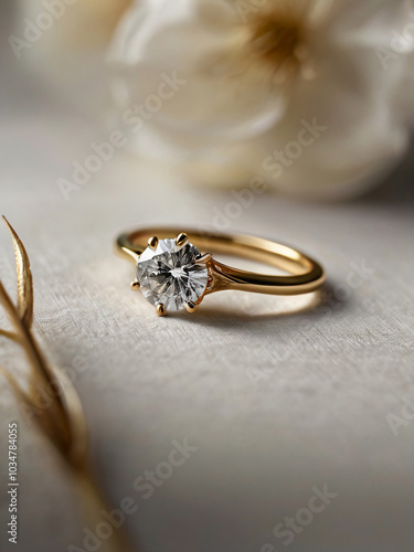 Wedding ring with a diamond that catches the light