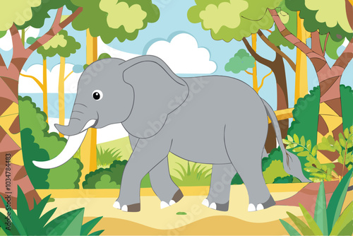 elephant in the grass  vector illustration.