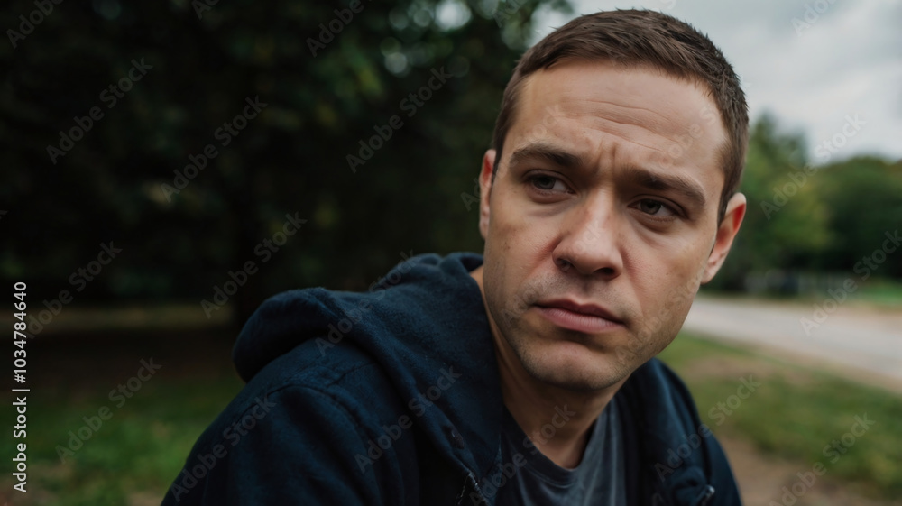 Portrait of a sad and stressed man deep in thought Portrait of a sad and stressed man deep in thought