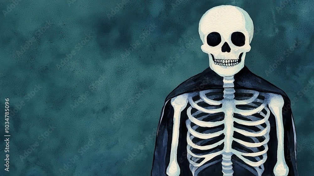 A spooky skeleton illustration with a dark background, perfect for Halloween themes, educational purposes, or medical illustrations. A spooky skeleton illustration with a dark background, perfect for Halloween themes, educational purposes, or medical illustrations.