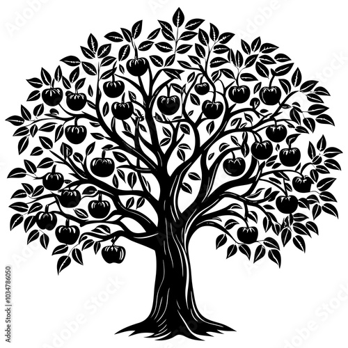 tree with silhouette 
apples and leaves