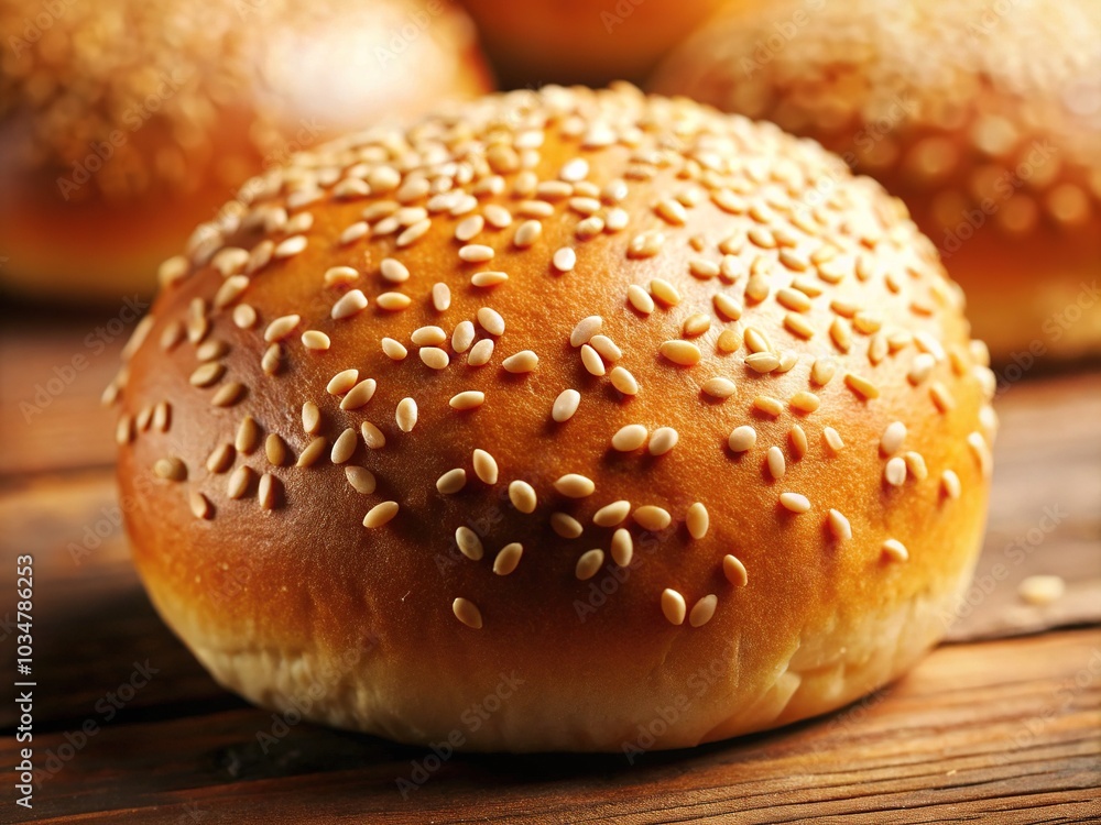 Sesame Seed Hamburger Bun Close Up Sesame Seed Hamburger Bun Close Up