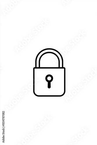 Minimal line art style lock, isolated on a white background.