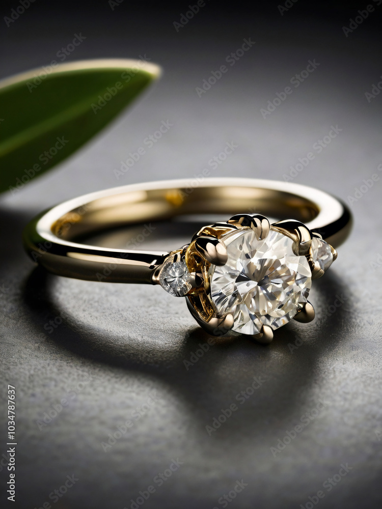An elegant diamond engagement ring with a prominent solitaire, set on a slender gold band. An elegant diamond engagement ring with a prominent solitaire, set on a slender gold band.
